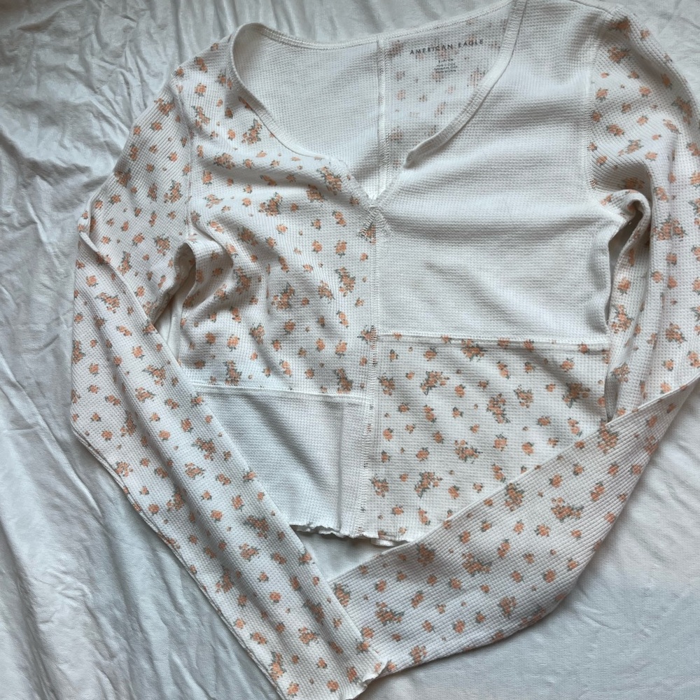 American Eagle Outfitters Cream and Orange Floral Top